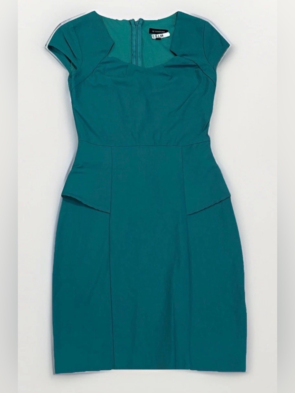 Le Chateau Peplum Cap-Sleeve Dress Green Petite Size XXS Y2K Party Cocktail